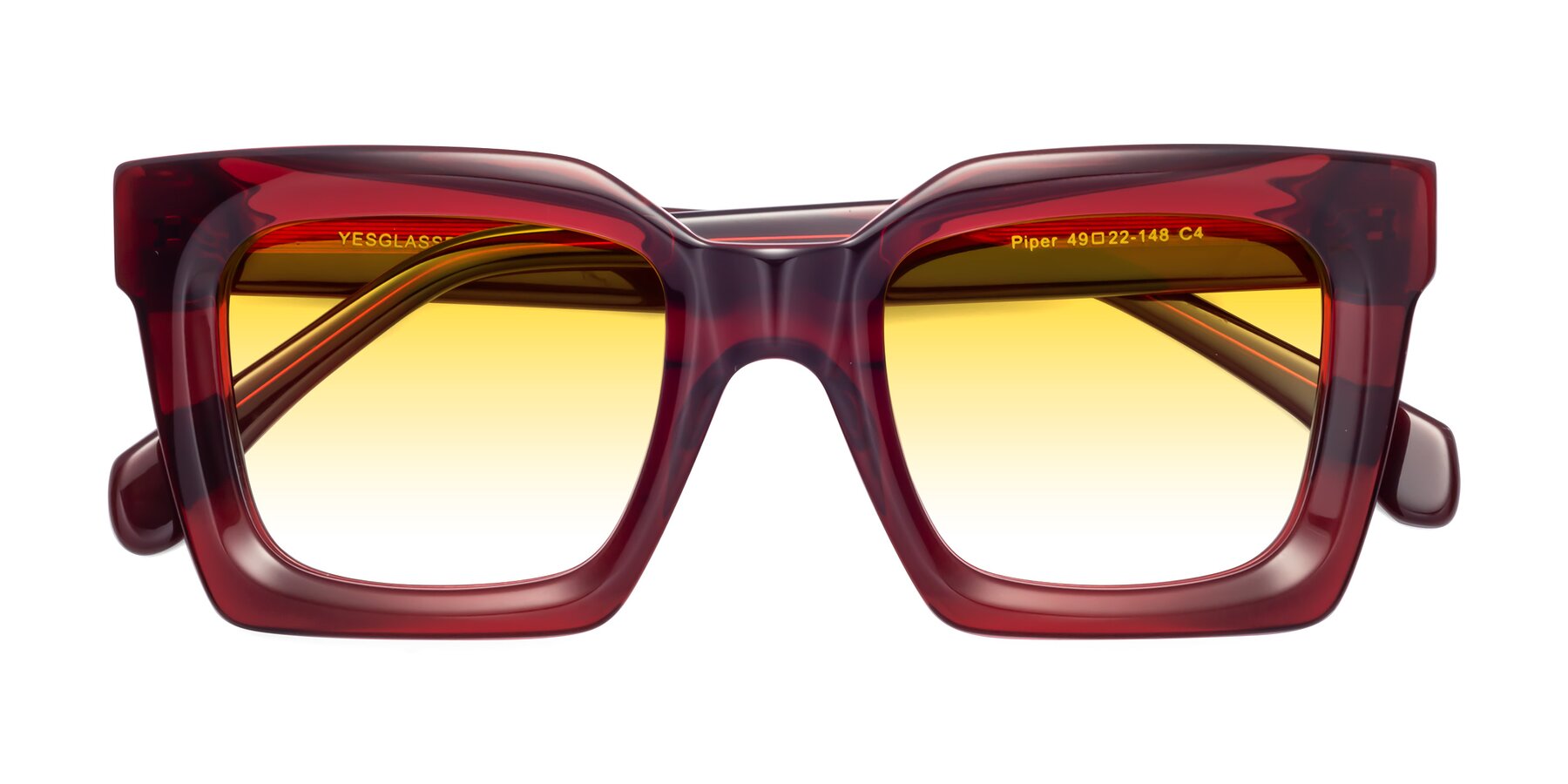 Folded Front of Piper in Wine with Yellow Gradient Lenses