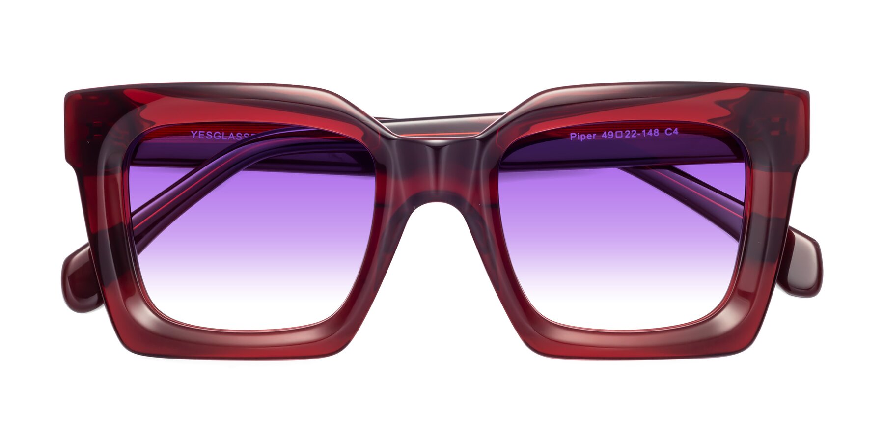Folded Front of Piper in Wine with Purple Gradient Lenses