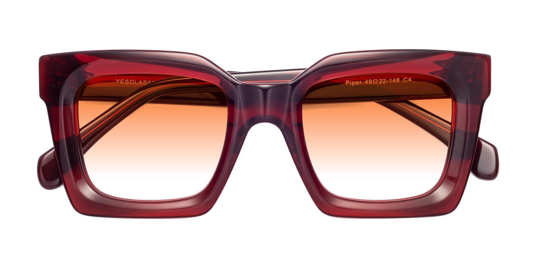 Folded Front of Piper in Wine with Orange Gradient Lenses