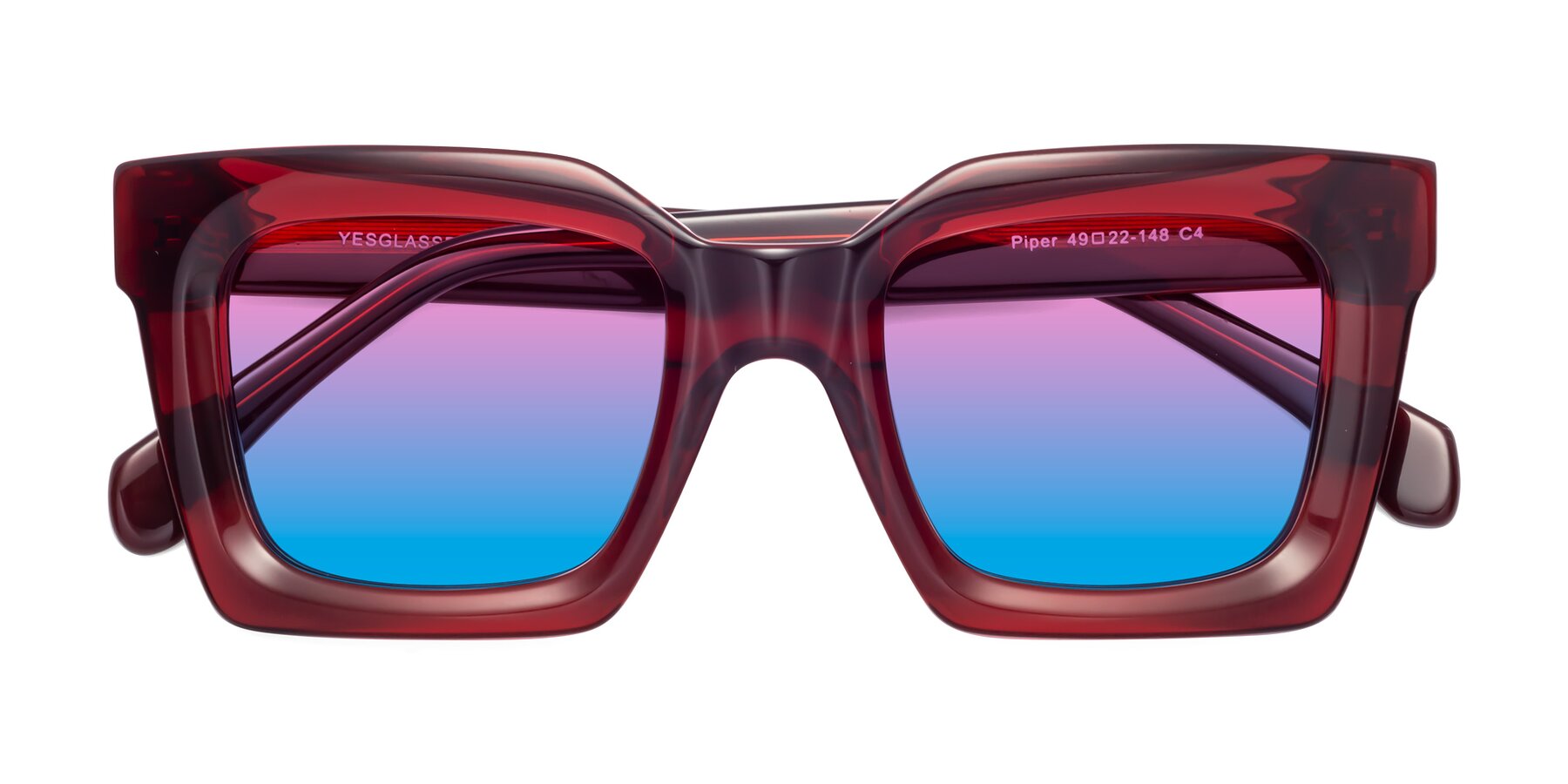 Folded Front of Piper in Wine with Pink / Blue Gradient Lenses