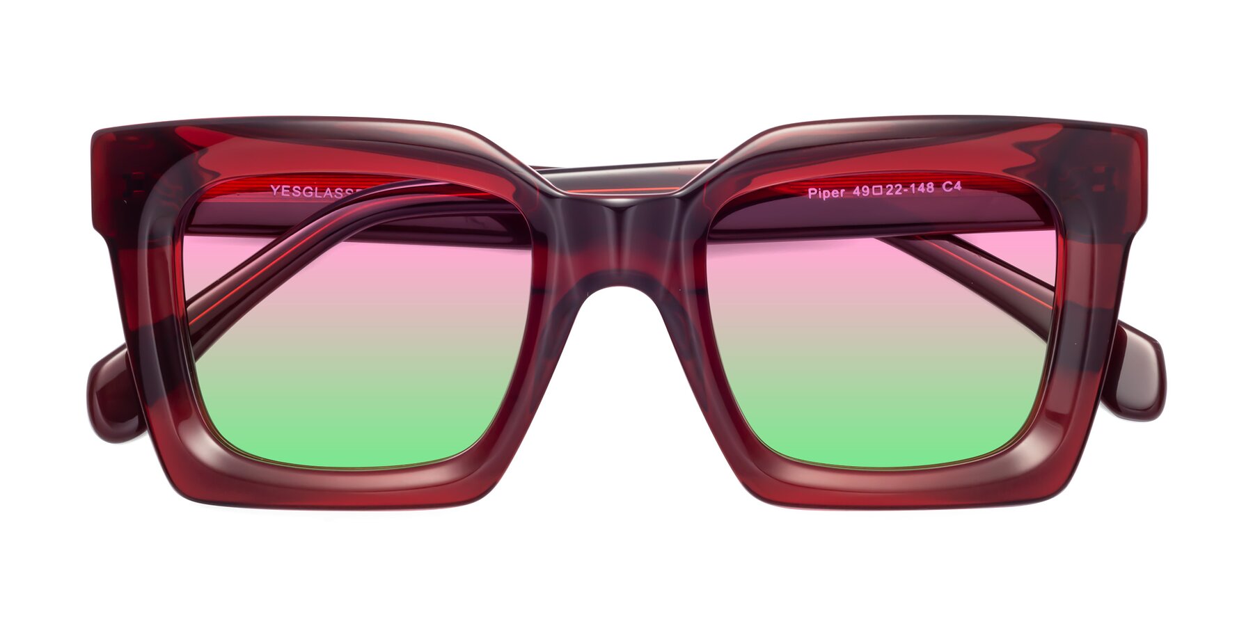 Folded Front of Piper in Wine with Pink / Green Gradient Lenses