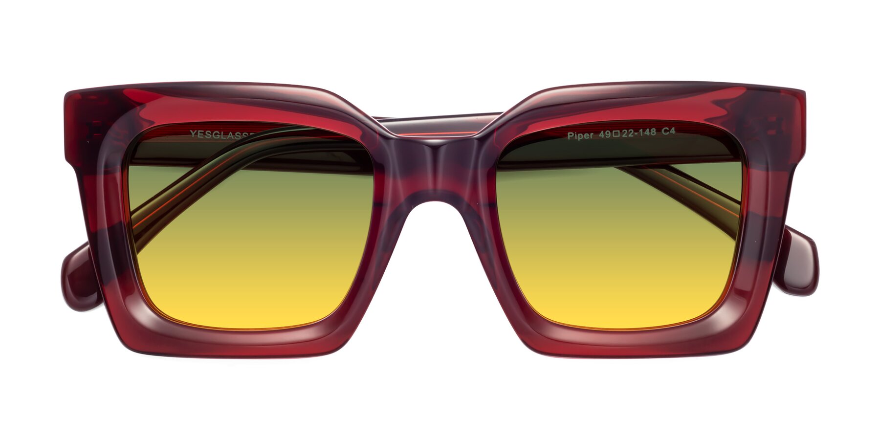 Folded Front of Piper in Wine with Green / Yellow Gradient Lenses