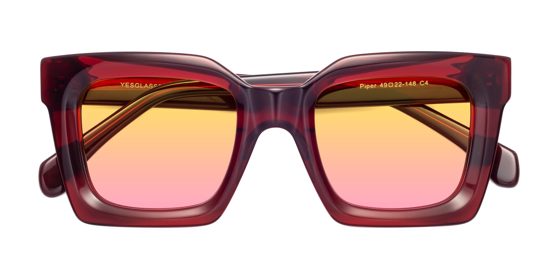 Folded Front of Piper in Wine with Yellow / Pink Gradient Lenses