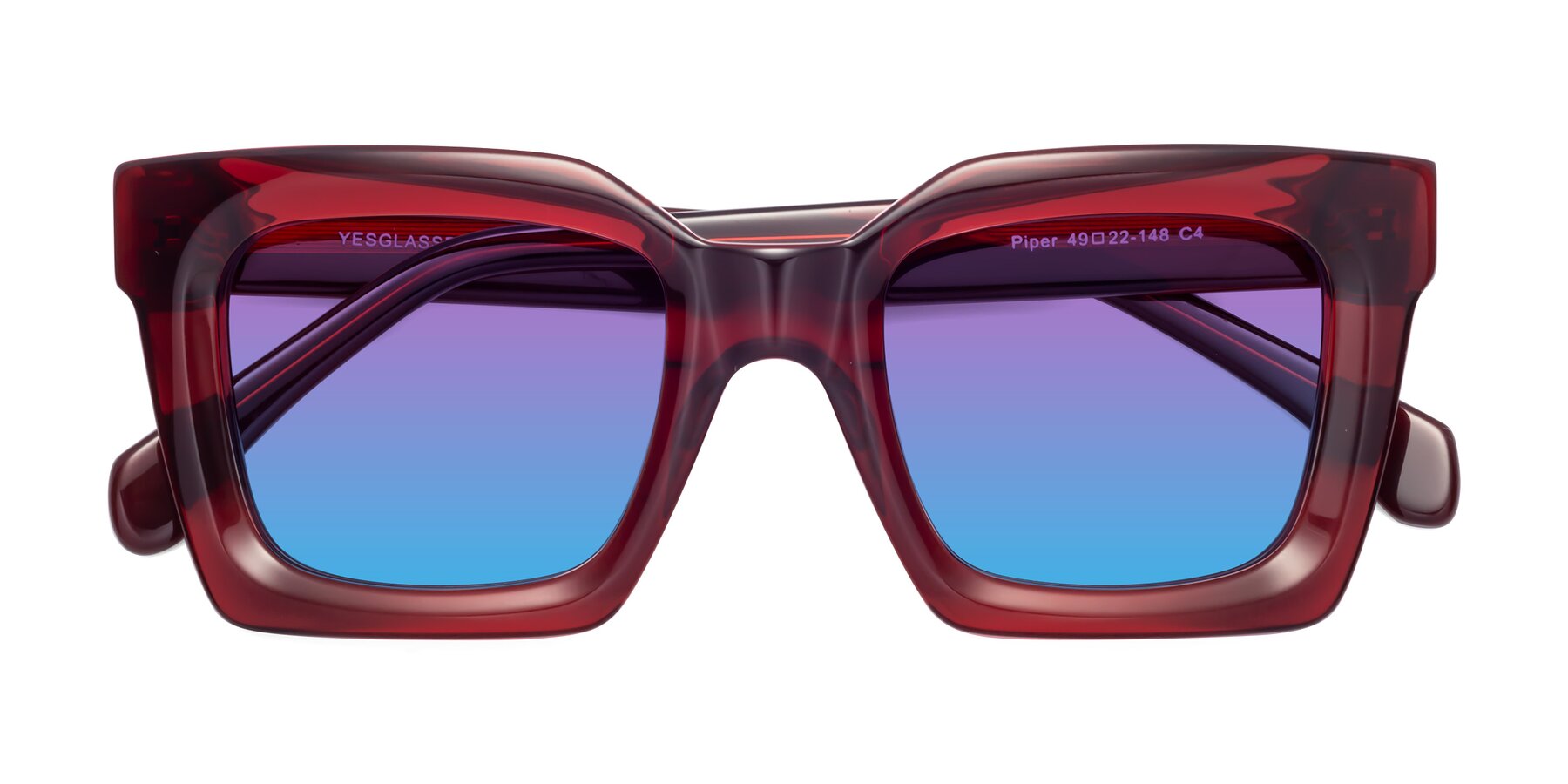 Folded Front of Piper in Wine with Purple / Blue Gradient Lenses