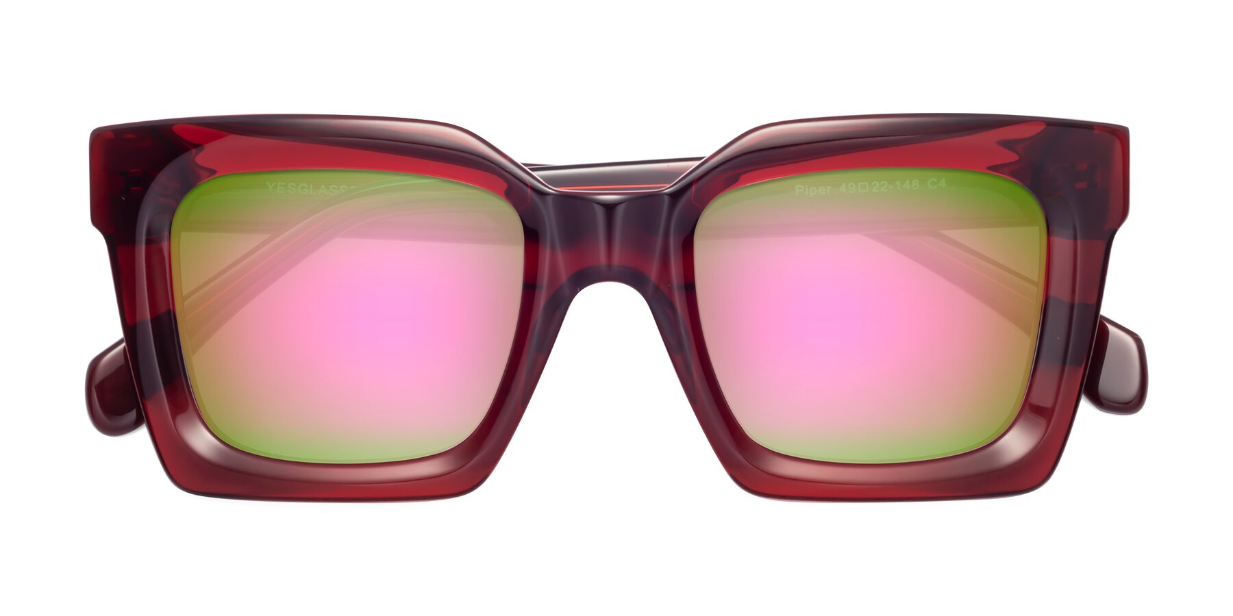 Folded Front of Piper in Wine with Pink Mirrored Lenses