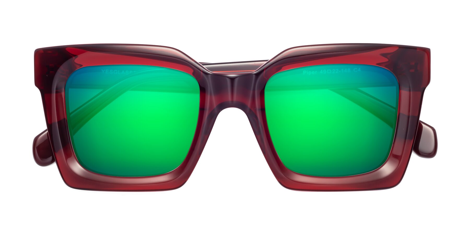 Folded Front of Piper in Wine with Green Mirrored Lenses