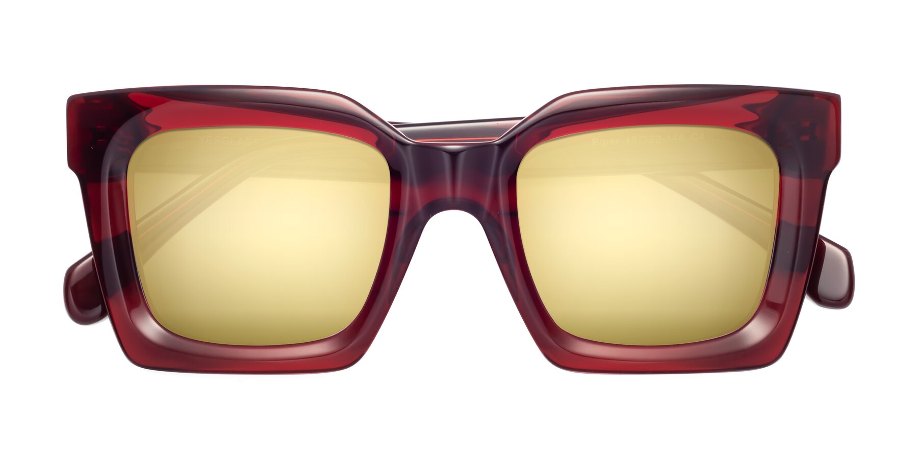 Folded Front of Piper in Wine with Gold Mirrored Lenses