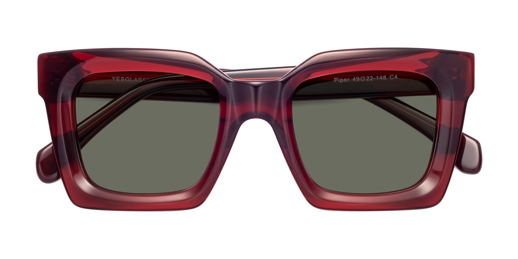 Folded Front of Piper in Wine with Gray Polarized Lenses