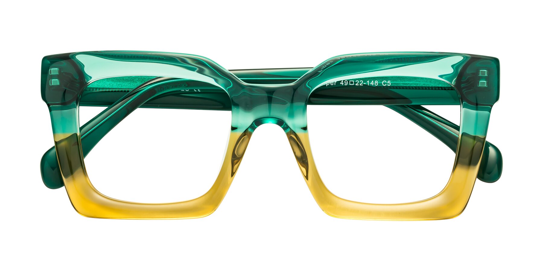 Folded Front of Piper in Green-Champagne with Clear Reading Eyeglass Lenses