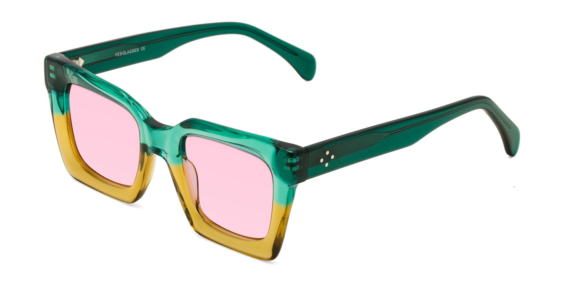 Angle of Piper in Green-Champagne with Light Pink Tinted Lenses