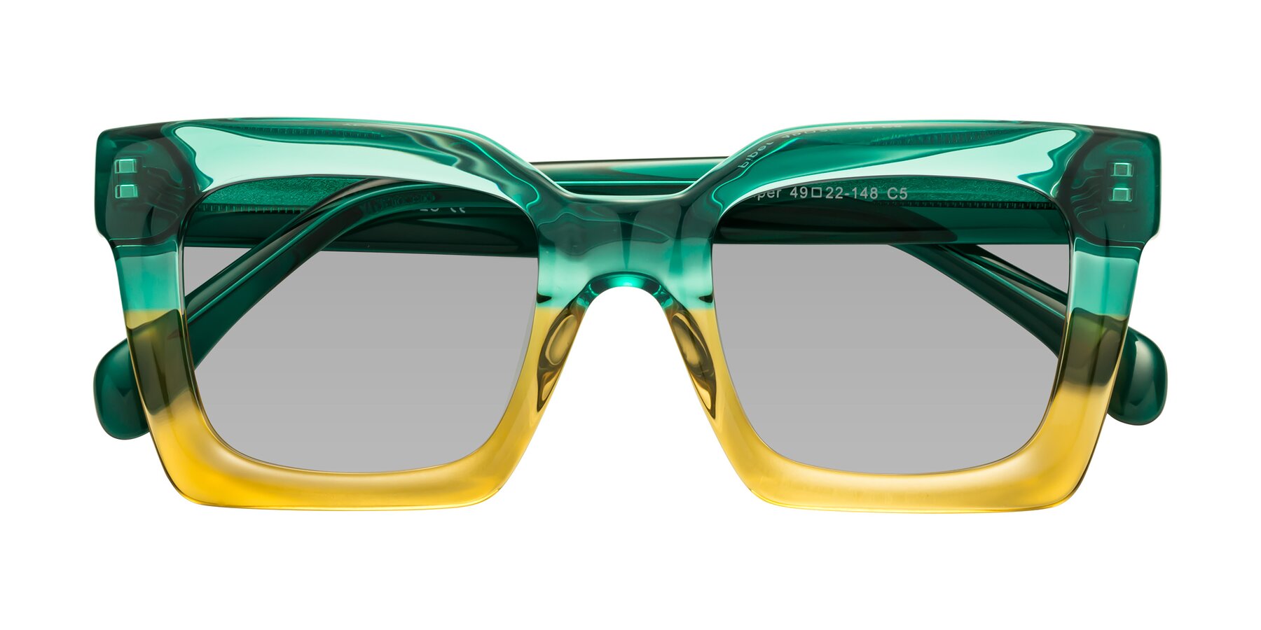 Folded Front of Piper in Green-Champagne with Light Gray Tinted Lenses