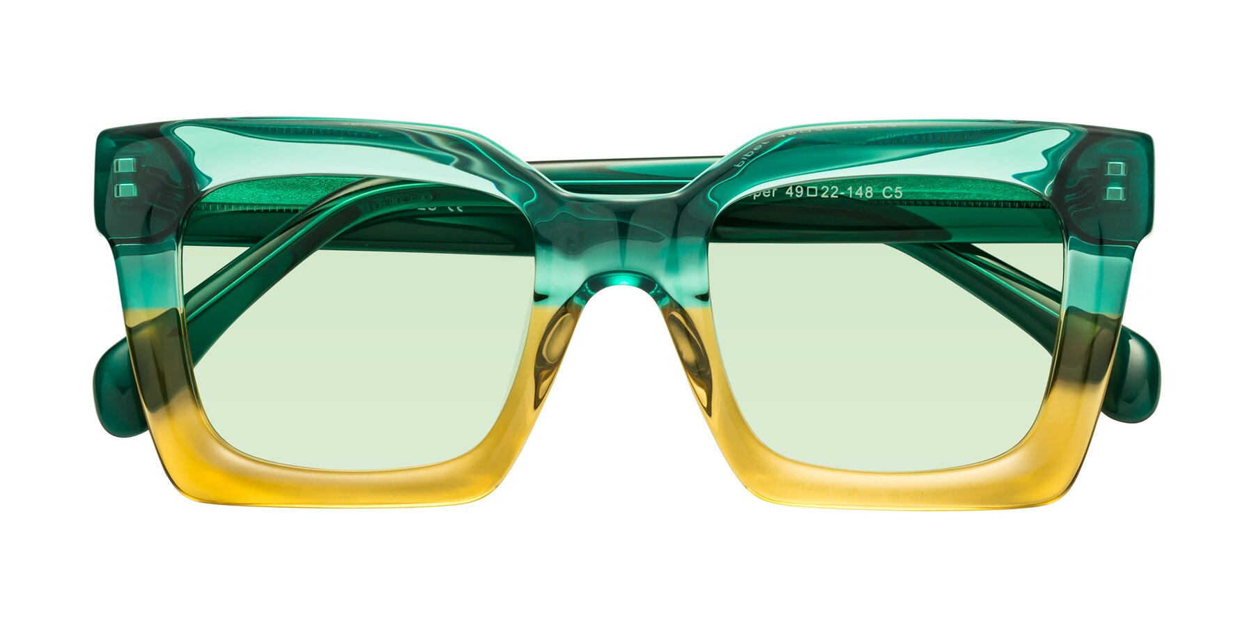 Folded Front of Piper in Green-Champagne with Light Green Tinted Lenses