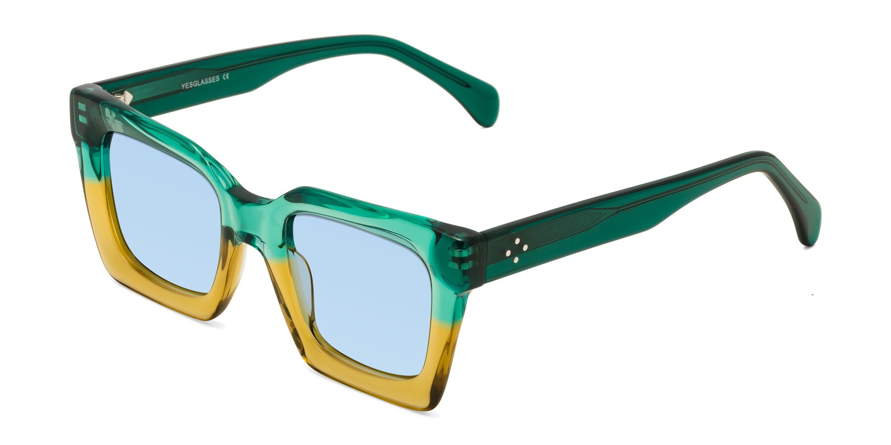 Angle of Piper in Green-Champagne with Light Blue Tinted Lenses