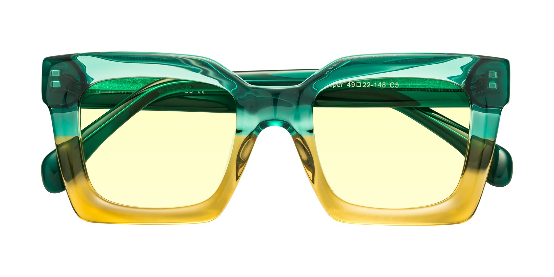 Folded Front of Piper in Green-Champagne with Light Yellow Tinted Lenses