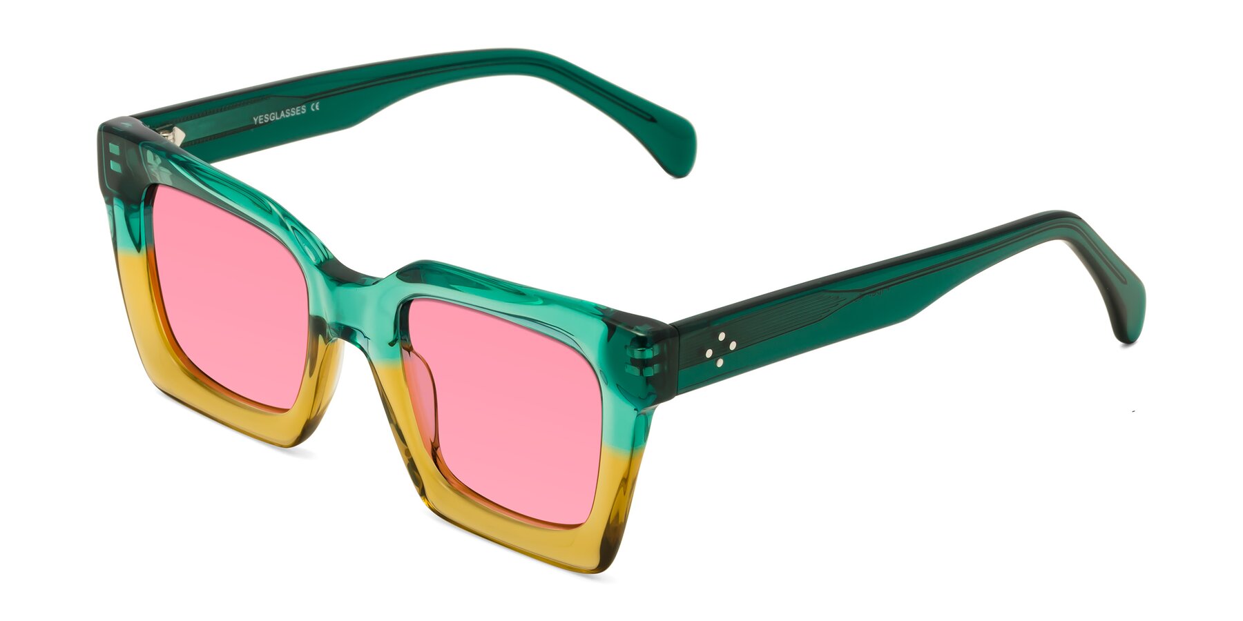 Angle of Piper in Green-Champagne with Pink Tinted Lenses