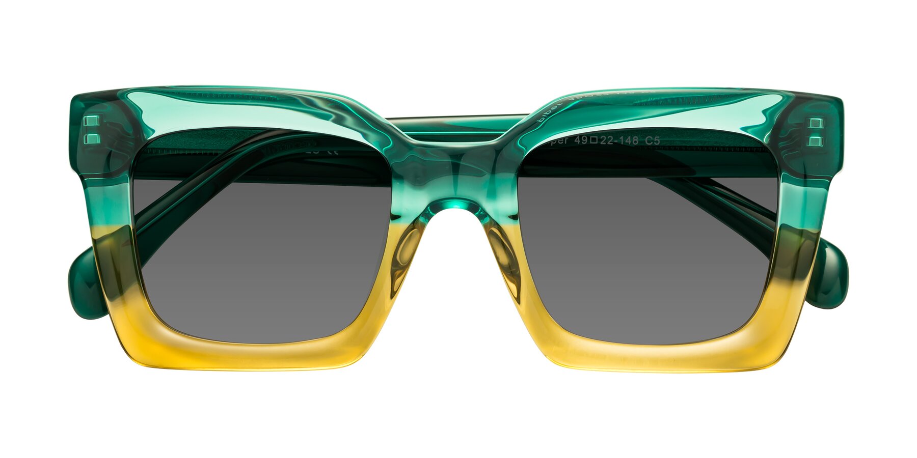 Folded Front of Piper in Green-Champagne with Medium Gray Tinted Lenses