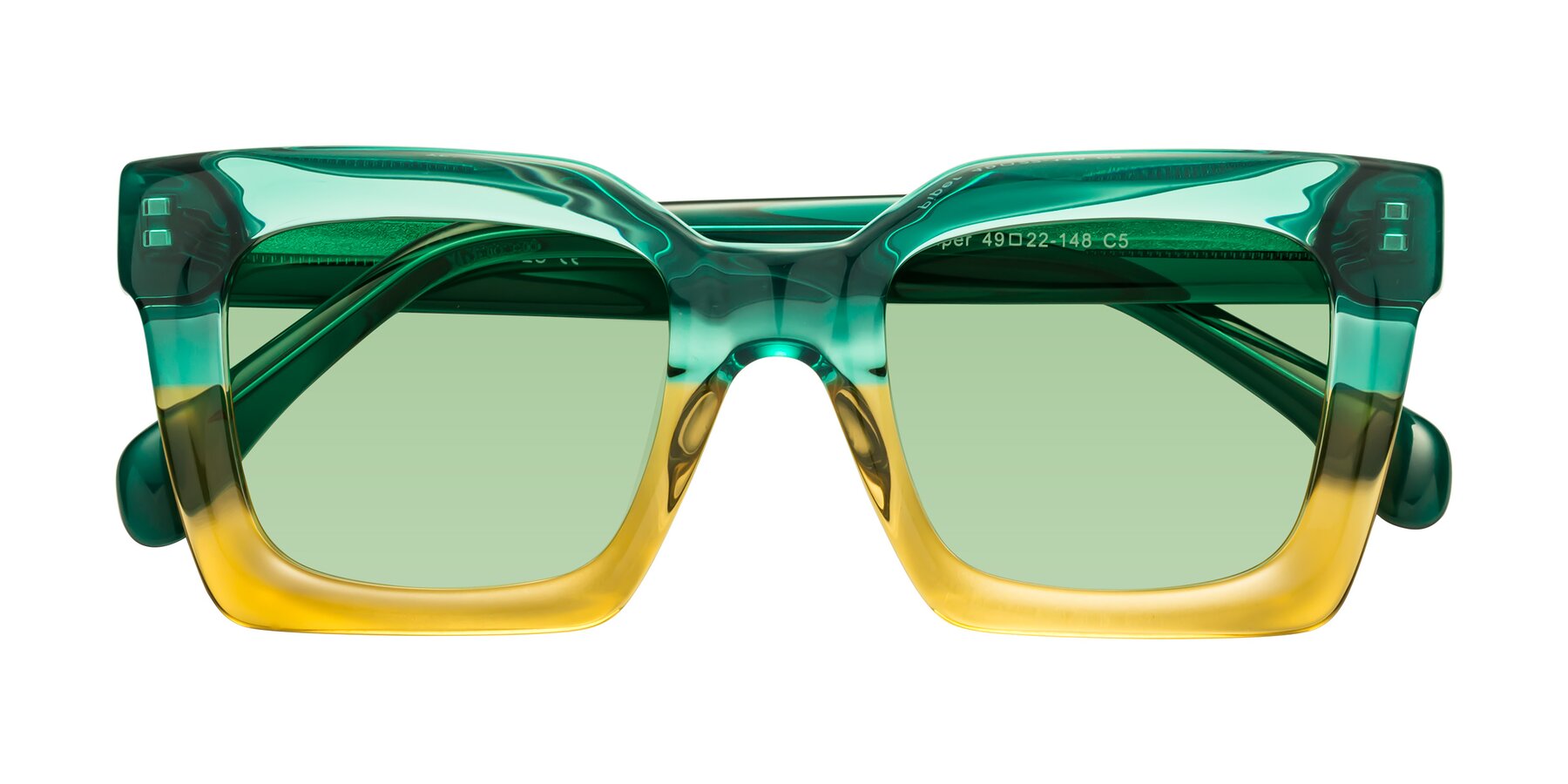 Folded Front of Piper in Green-Champagne with Medium Green Tinted Lenses