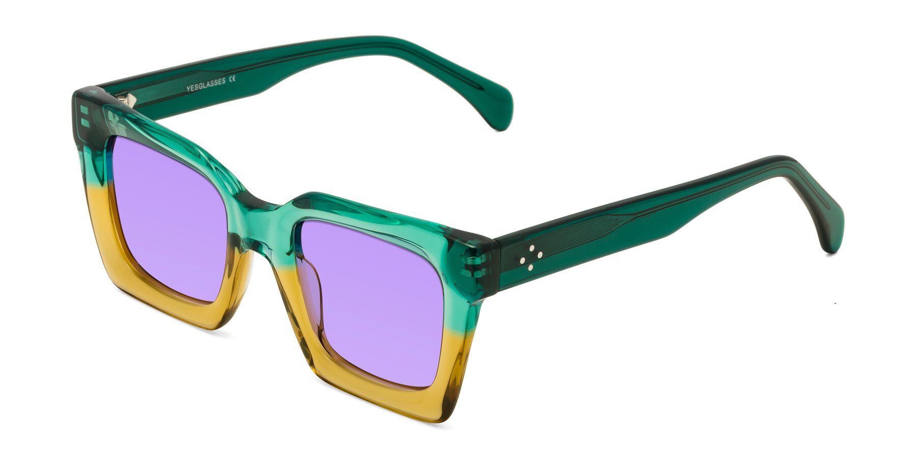 Angle of Piper in Green-Champagne with Medium Purple Tinted Lenses