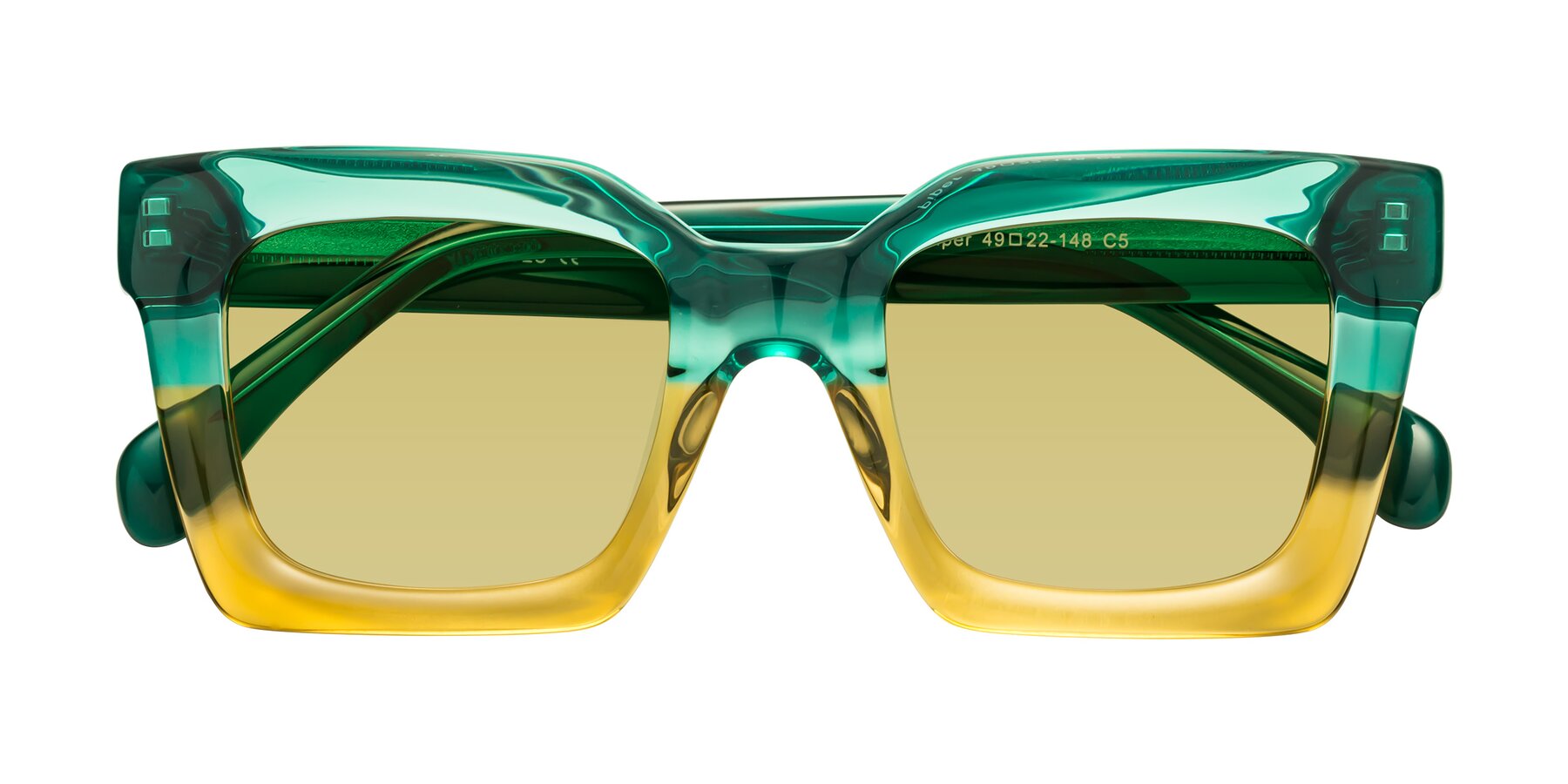Folded Front of Piper in Green-Champagne with Medium Champagne Tinted Lenses