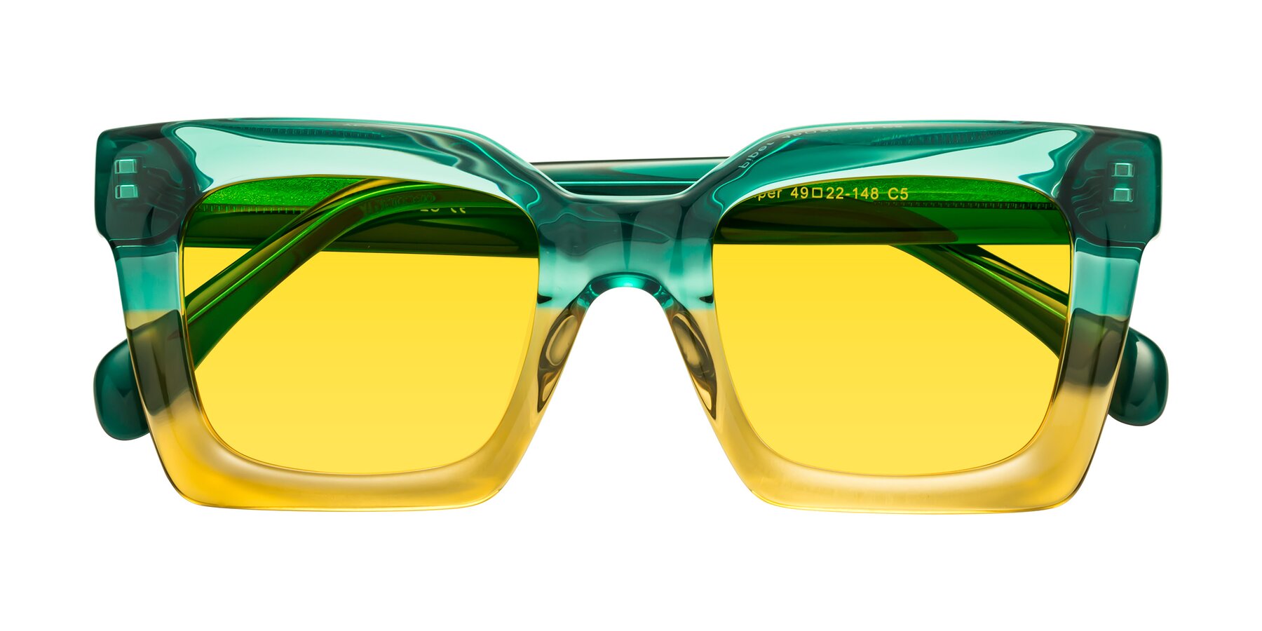 Folded Front of Piper in Green-Champagne with Yellow Tinted Lenses
