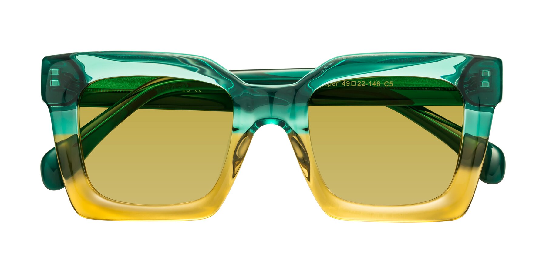 Folded Front of Piper in Green-Champagne with Champagne Tinted Lenses