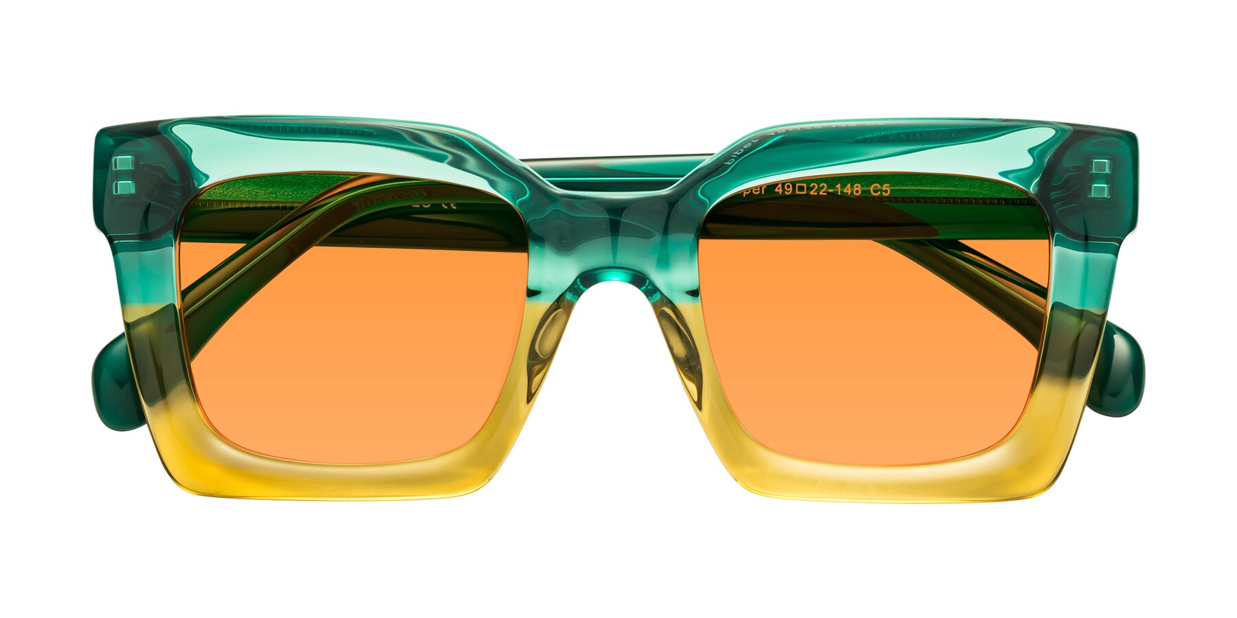 Folded Front of Piper in Green-Champagne with Orange Tinted Lenses