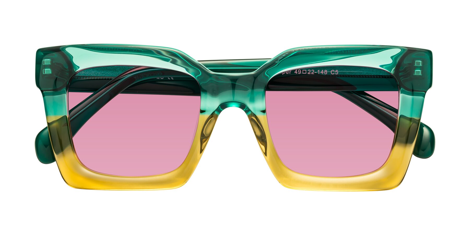 Folded Front of Piper in Green-Champagne with Medium Wine Tinted Lenses