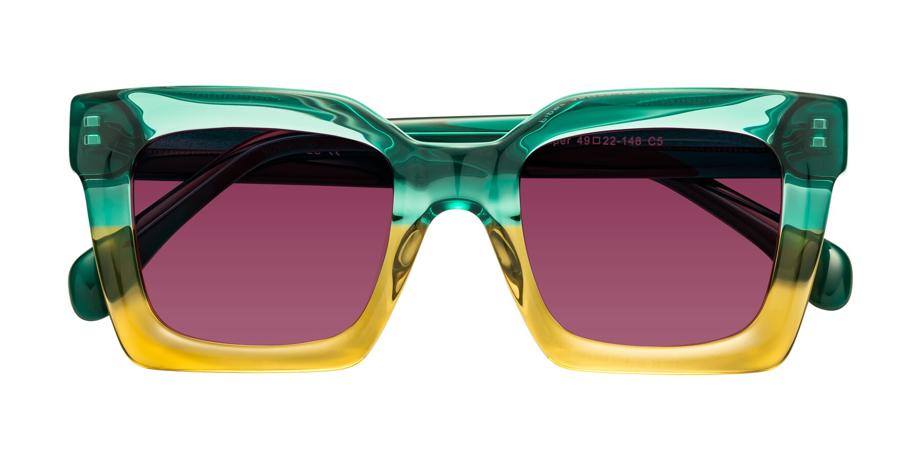 Folded Front of Piper in Green-Champagne with Wine Tinted Lenses