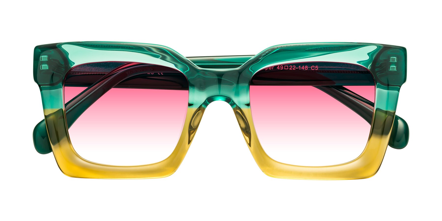 Folded Front of Piper in Green-Champagne with Pink Gradient Lenses