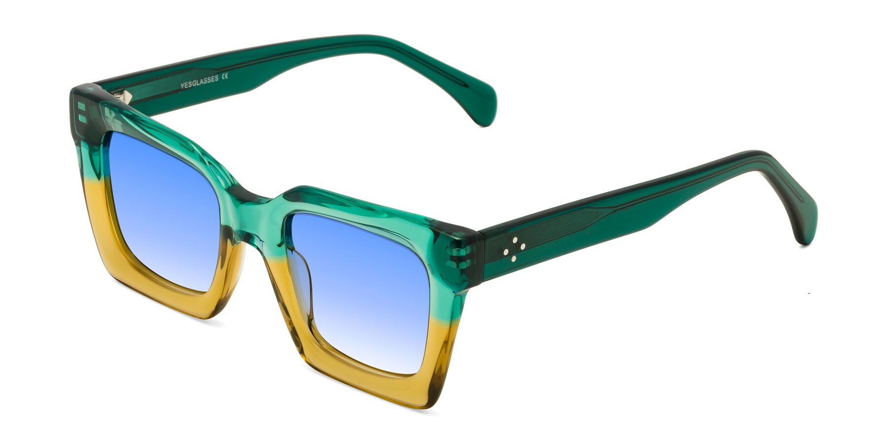Angle of Piper in Green-Champagne with Blue Gradient Lenses