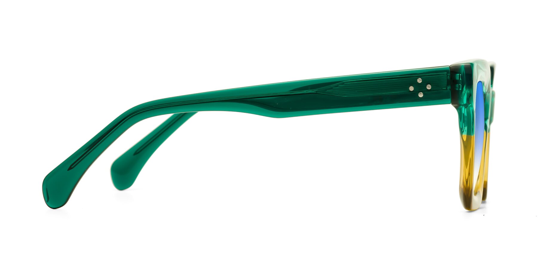 Side of Piper in Green-Champagne with Blue Gradient Lenses