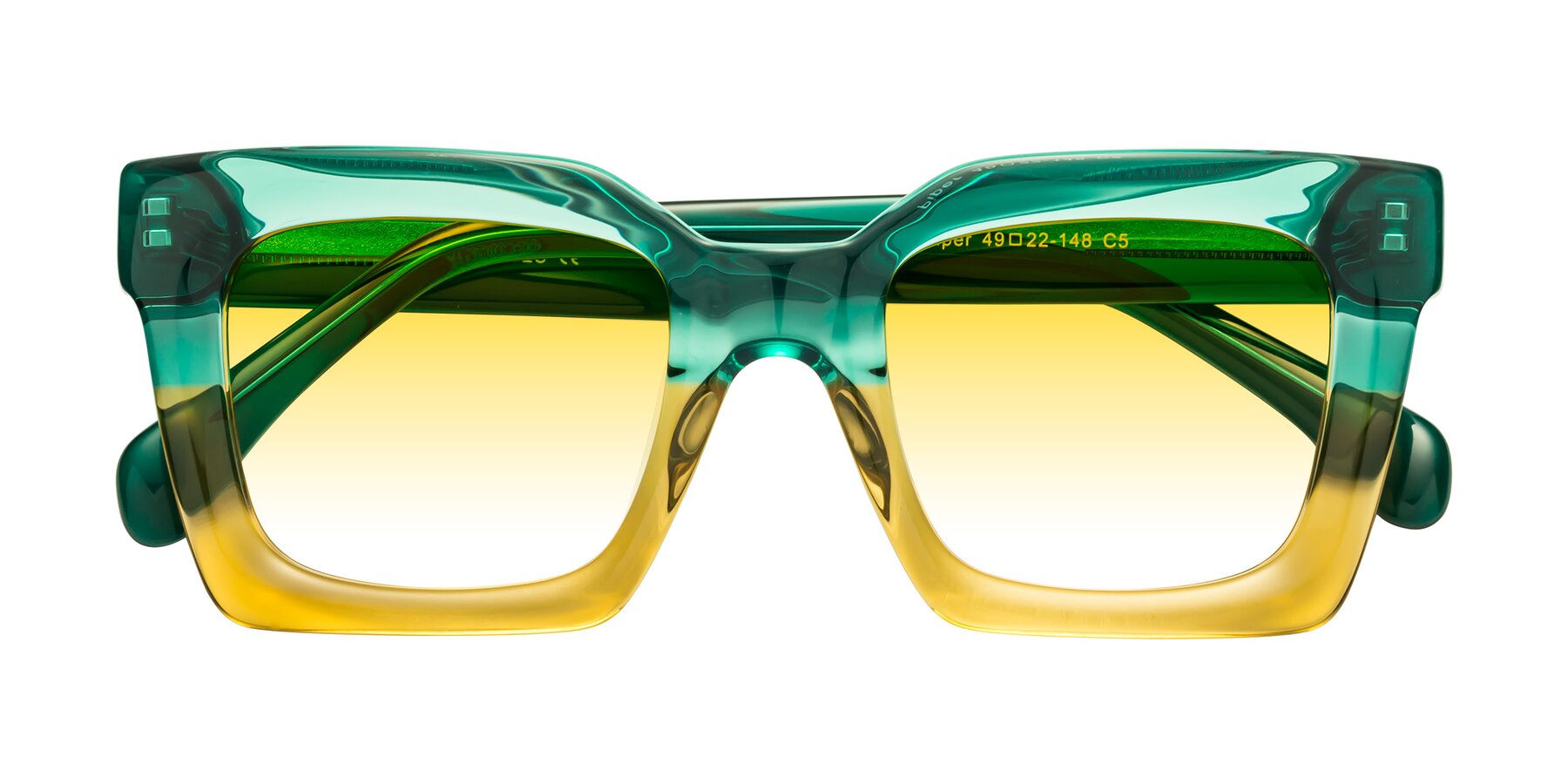 Folded Front of Piper in Green-Champagne with Yellow Gradient Lenses