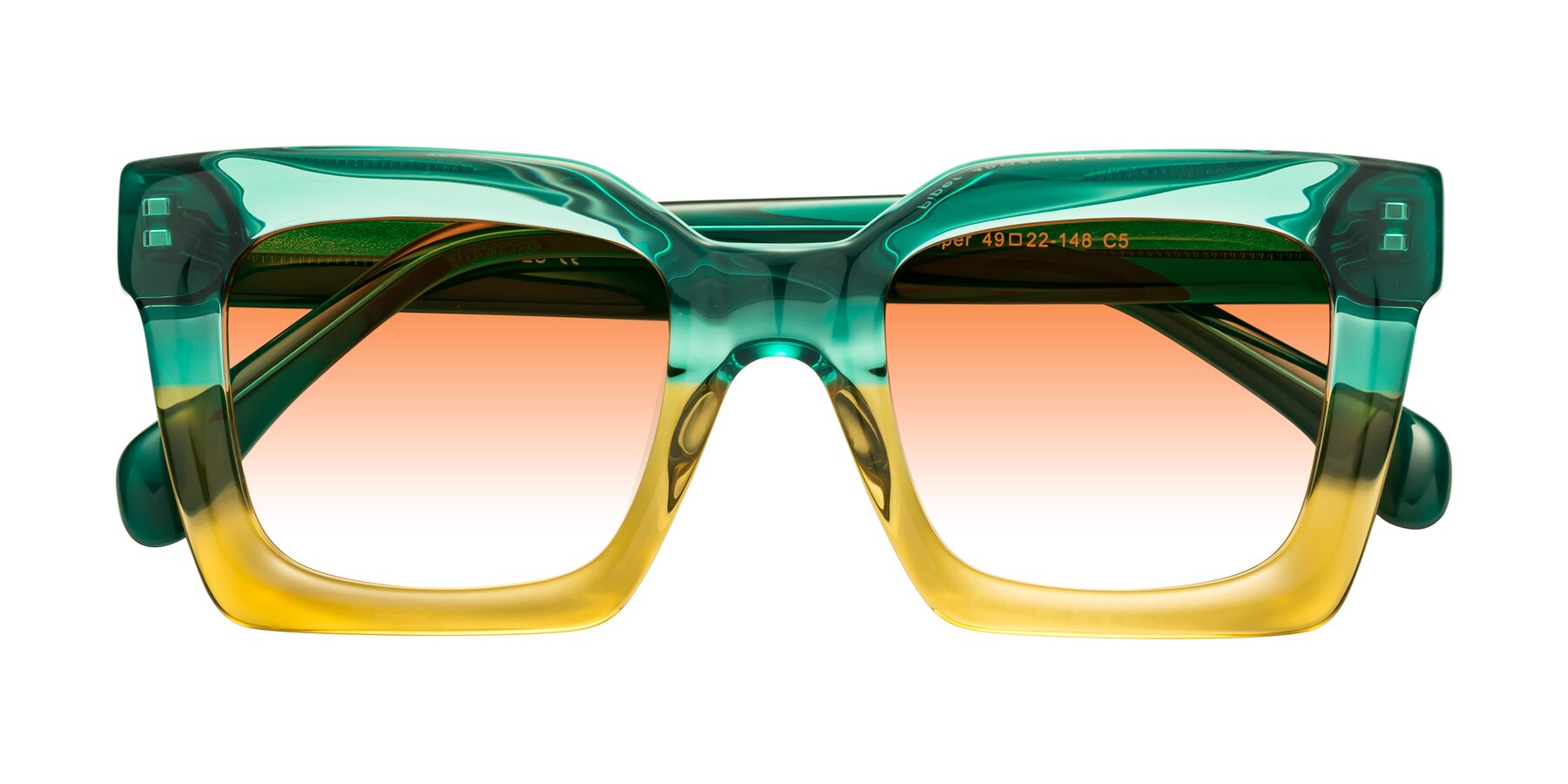 Folded Front of Piper in Green-Champagne with Orange Gradient Lenses
