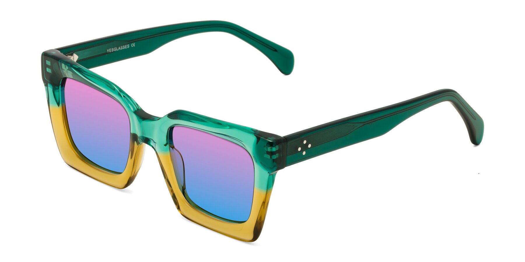 Angle of Piper in Green-Champagne with Pink / Blue Gradient Lenses