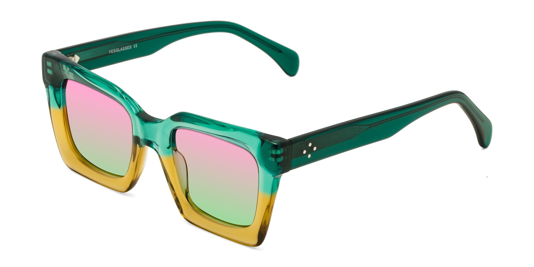 Angle of Piper in Green-Champagne with Pink / Green Gradient Lenses