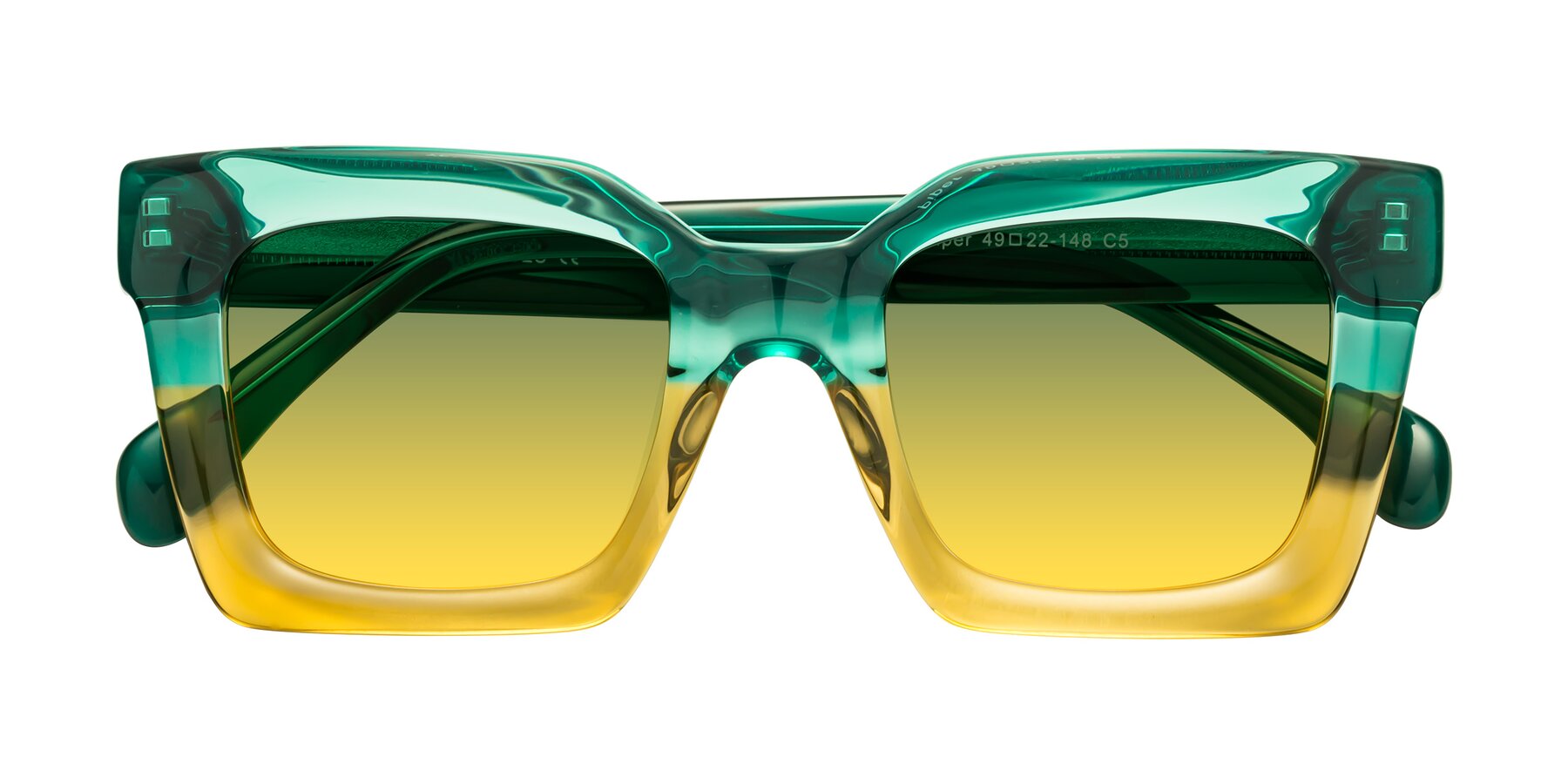 Folded Front of Piper in Green-Champagne with Green / Yellow Gradient Lenses