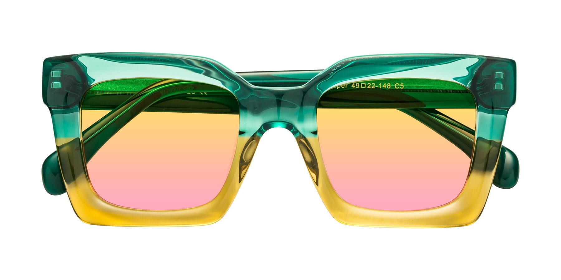 Folded Front of Piper in Green-Champagne with Yellow / Pink Gradient Lenses