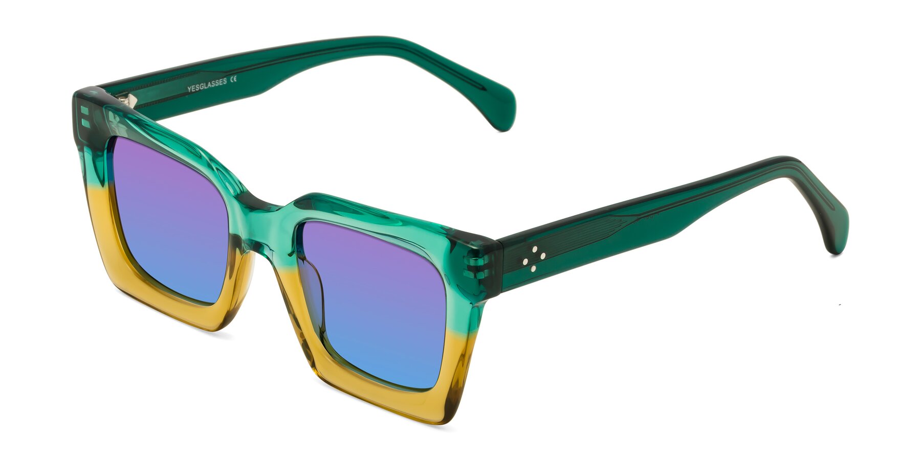 Angle of Piper in Green-Champagne with Purple / Blue Gradient Lenses