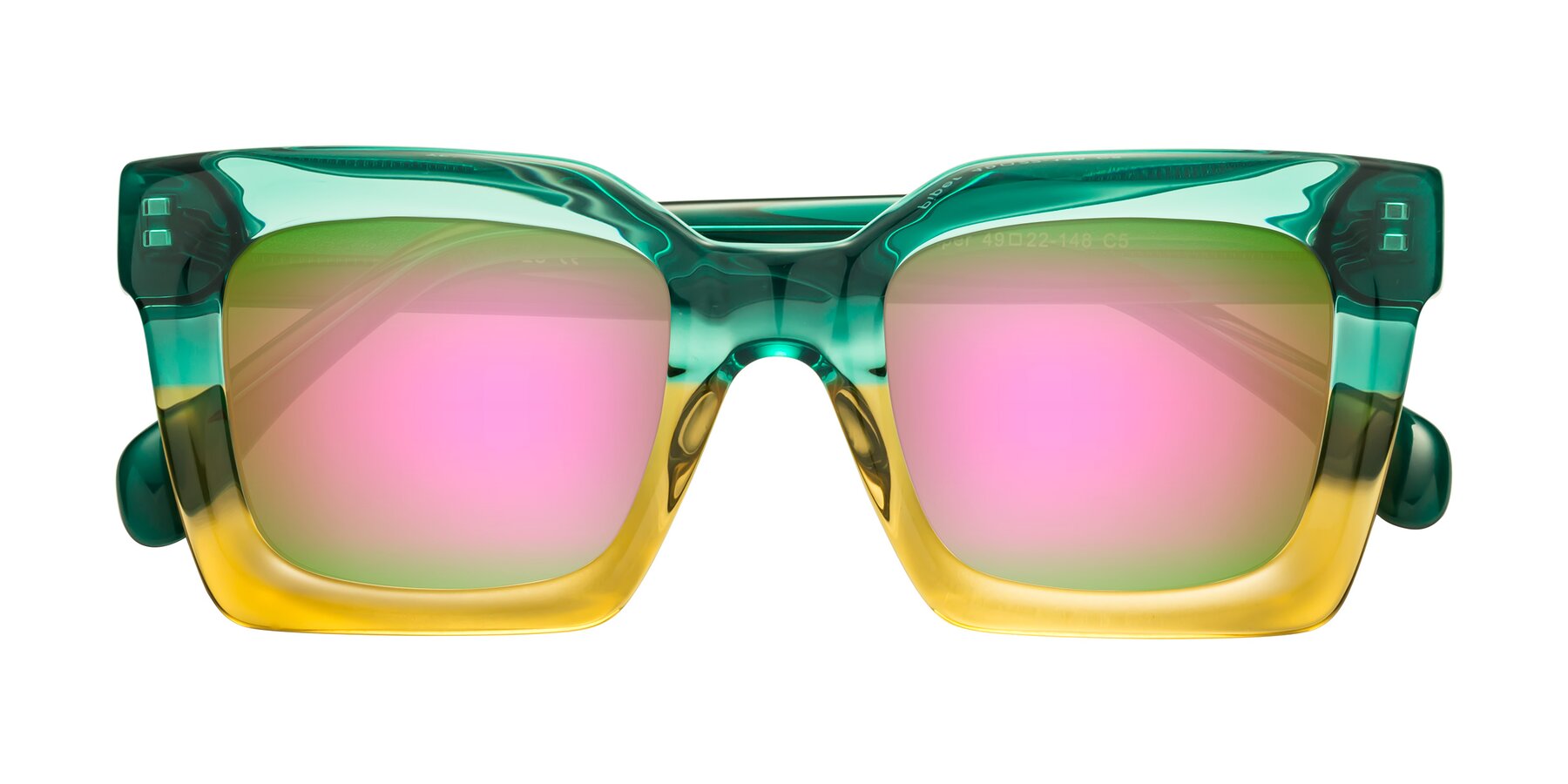 Folded Front of Piper in Green-Champagne with Pink Mirrored Lenses