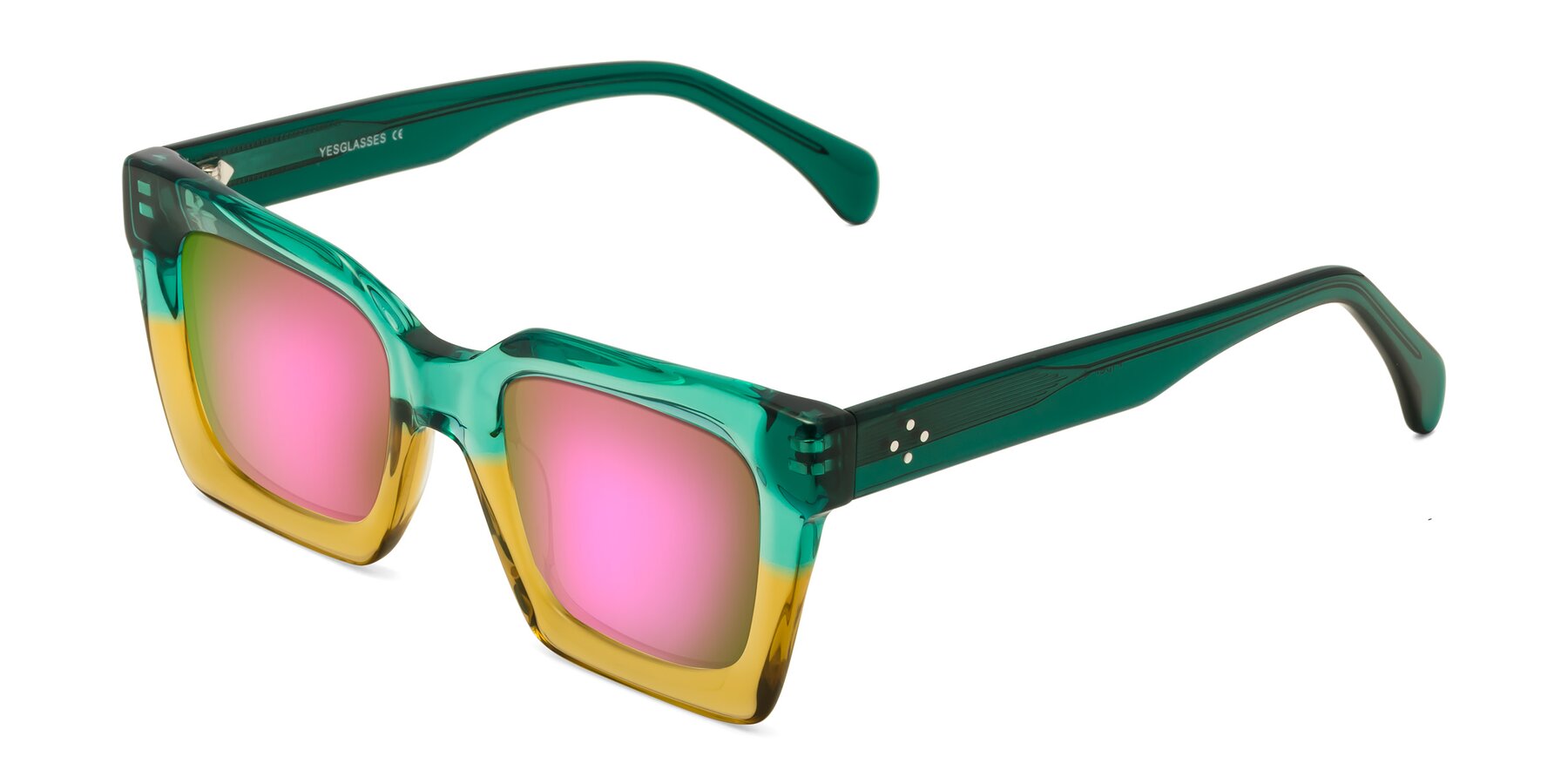 Angle of Piper in Green-Champagne with Pink Mirrored Lenses