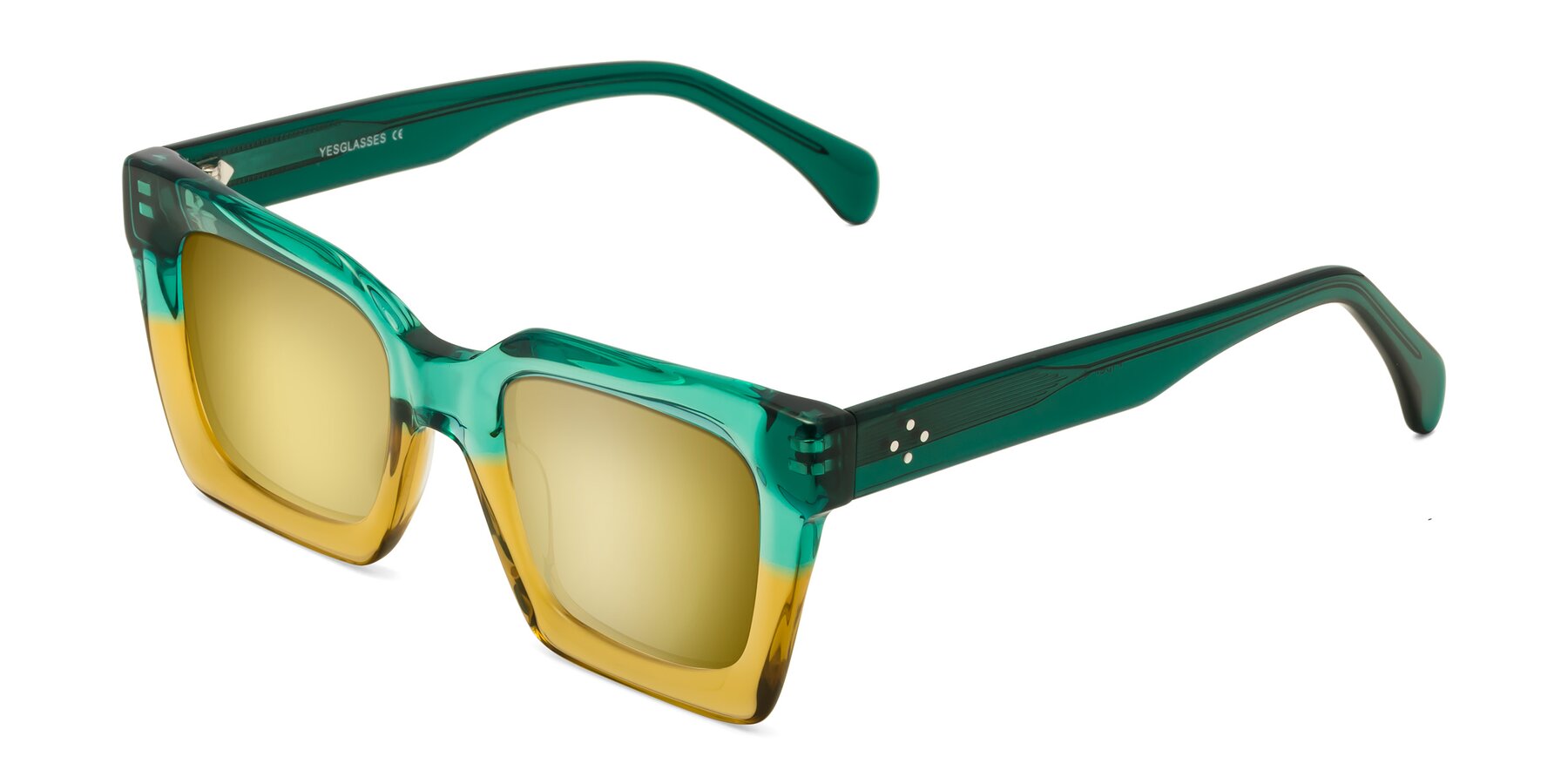 Angle of Piper in Green-Champagne with Gold Mirrored Lenses