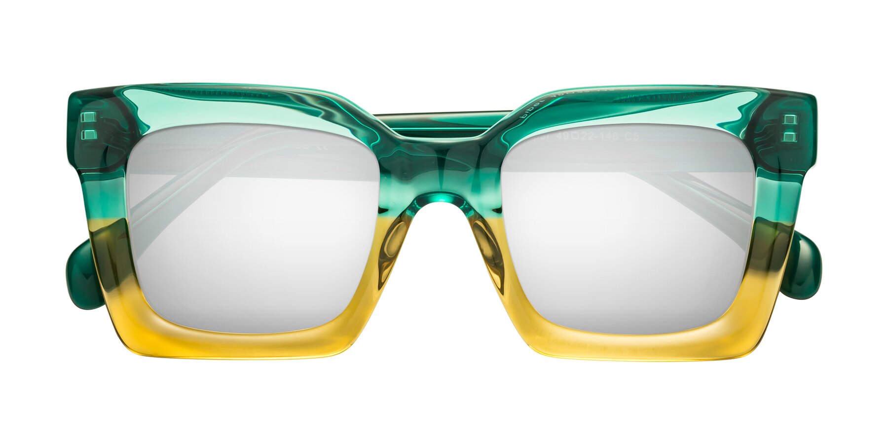 Folded Front of Piper in Green-Champagne with Silver Mirrored Lenses