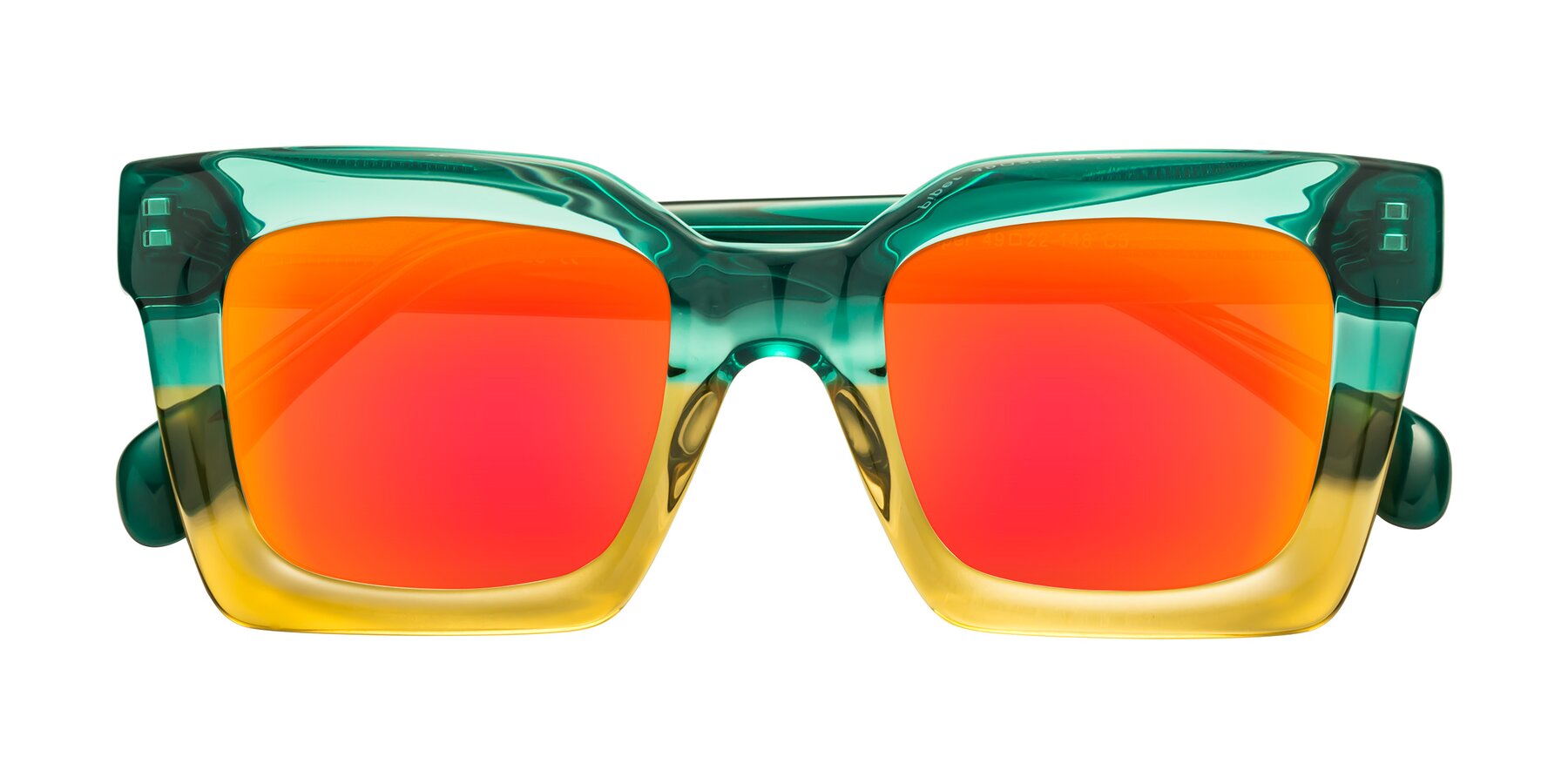 Folded Front of Piper in Green-Champagne with Red Gold Mirrored Lenses