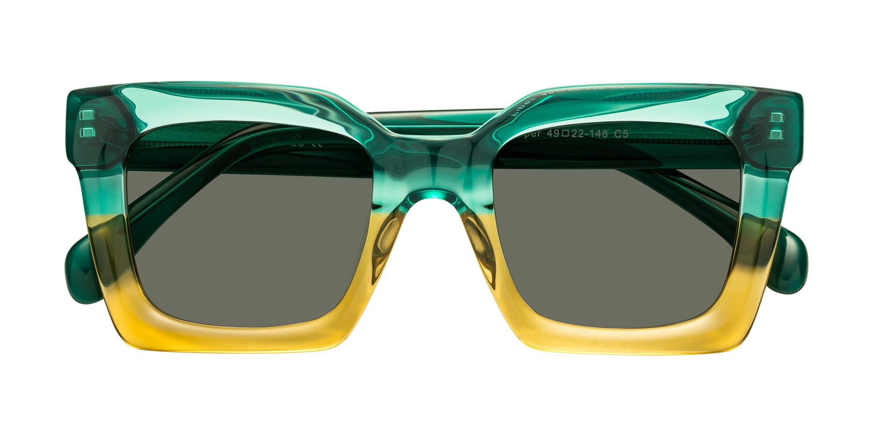 Folded Front of Piper in Green-Champagne with Gray Polarized Lenses