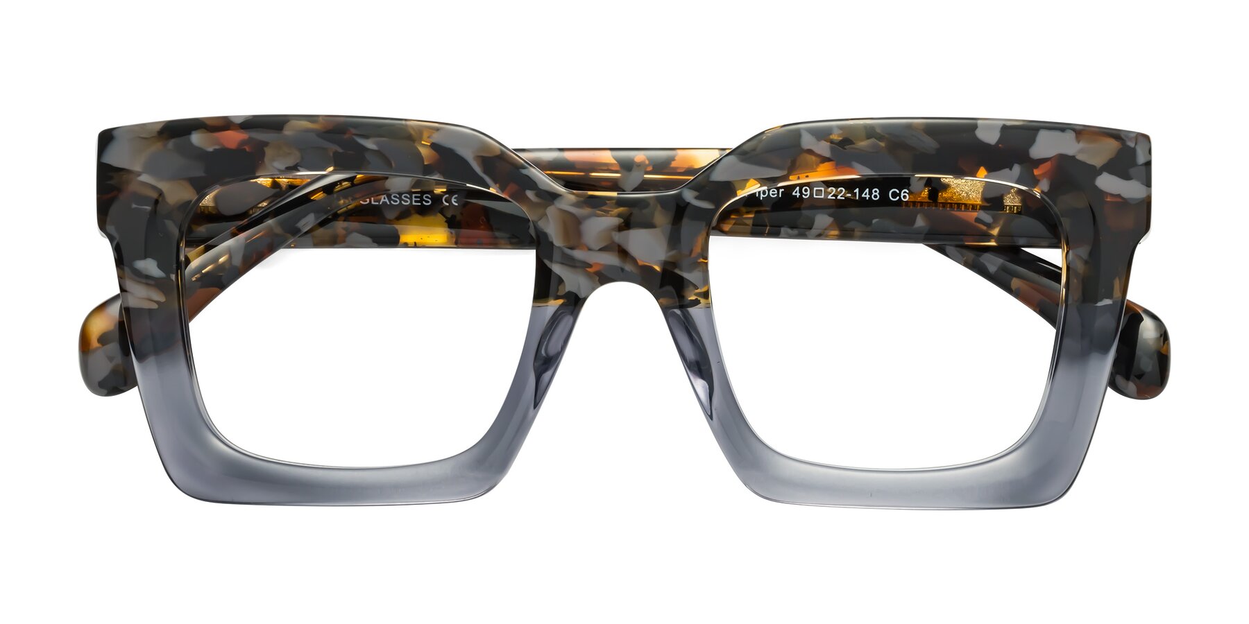 Folded Front of Piper in Floral-Livid with Clear Reading Eyeglass Lenses