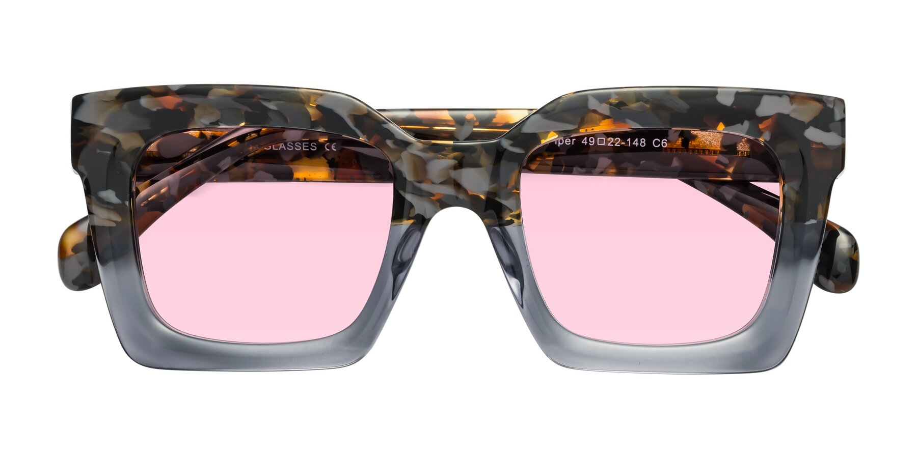 Folded Front of Piper in Floral-Livid with Light Pink Tinted Lenses