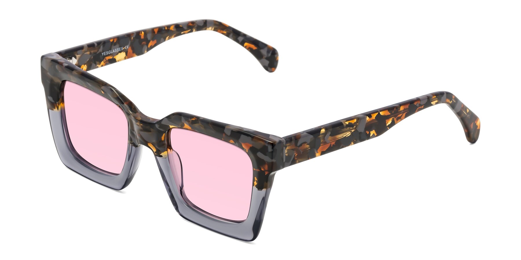 Angle of Piper in Floral-Livid with Light Pink Tinted Lenses