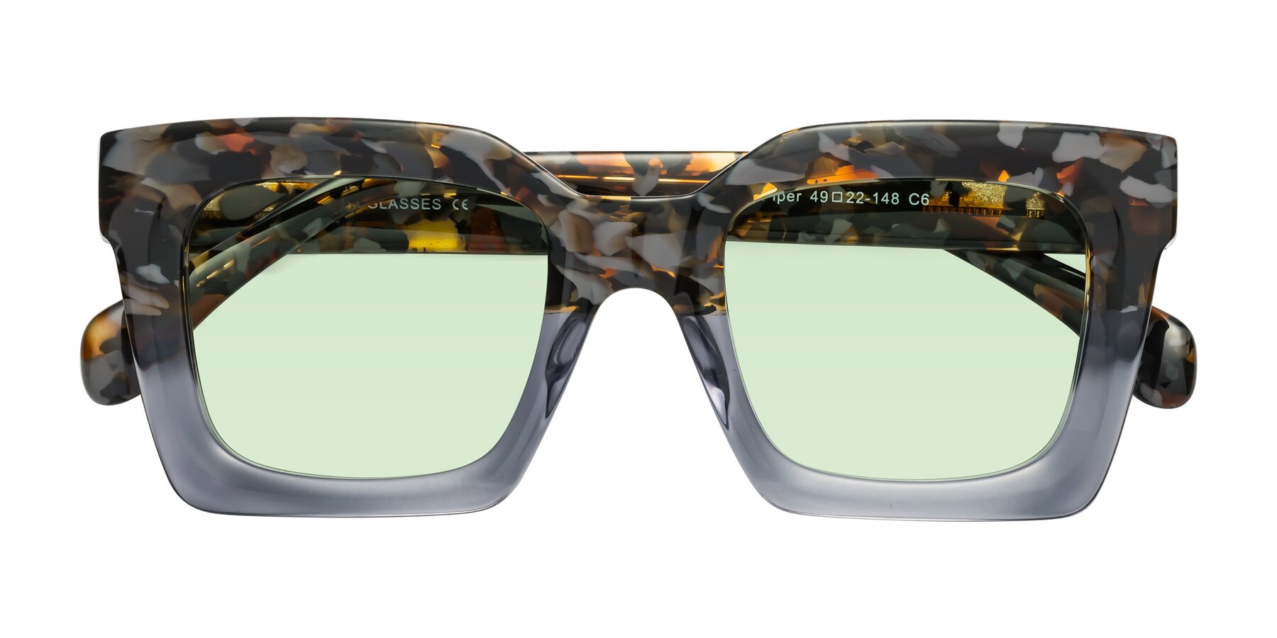 Folded Front of Piper in Floral-Livid with Light Green Tinted Lenses