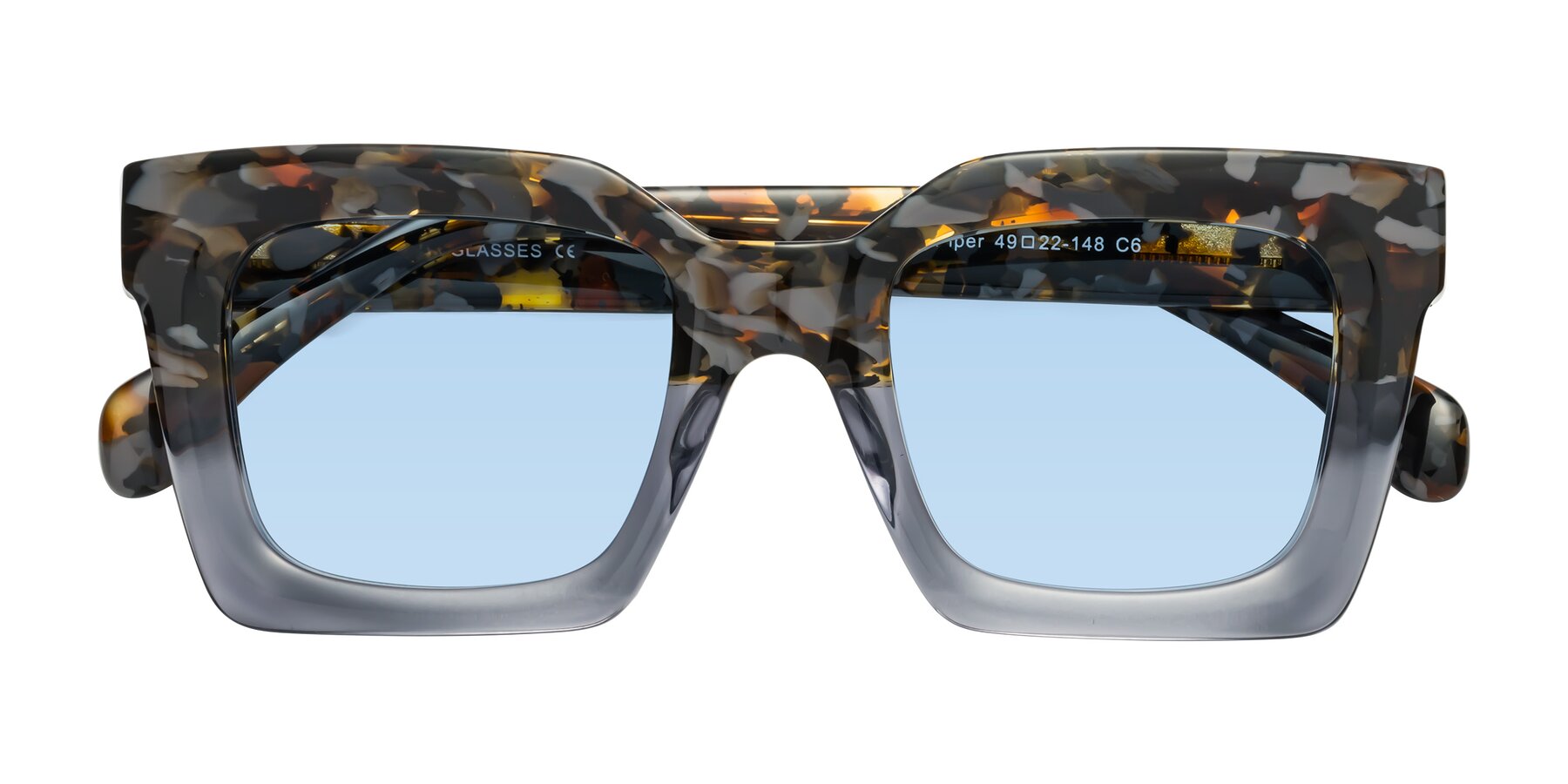 Folded Front of Piper in Floral-Livid with Light Blue Tinted Lenses