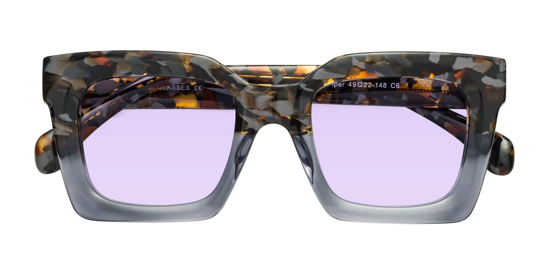 Folded Front of Piper in Floral-Livid with Light Purple Tinted Lenses